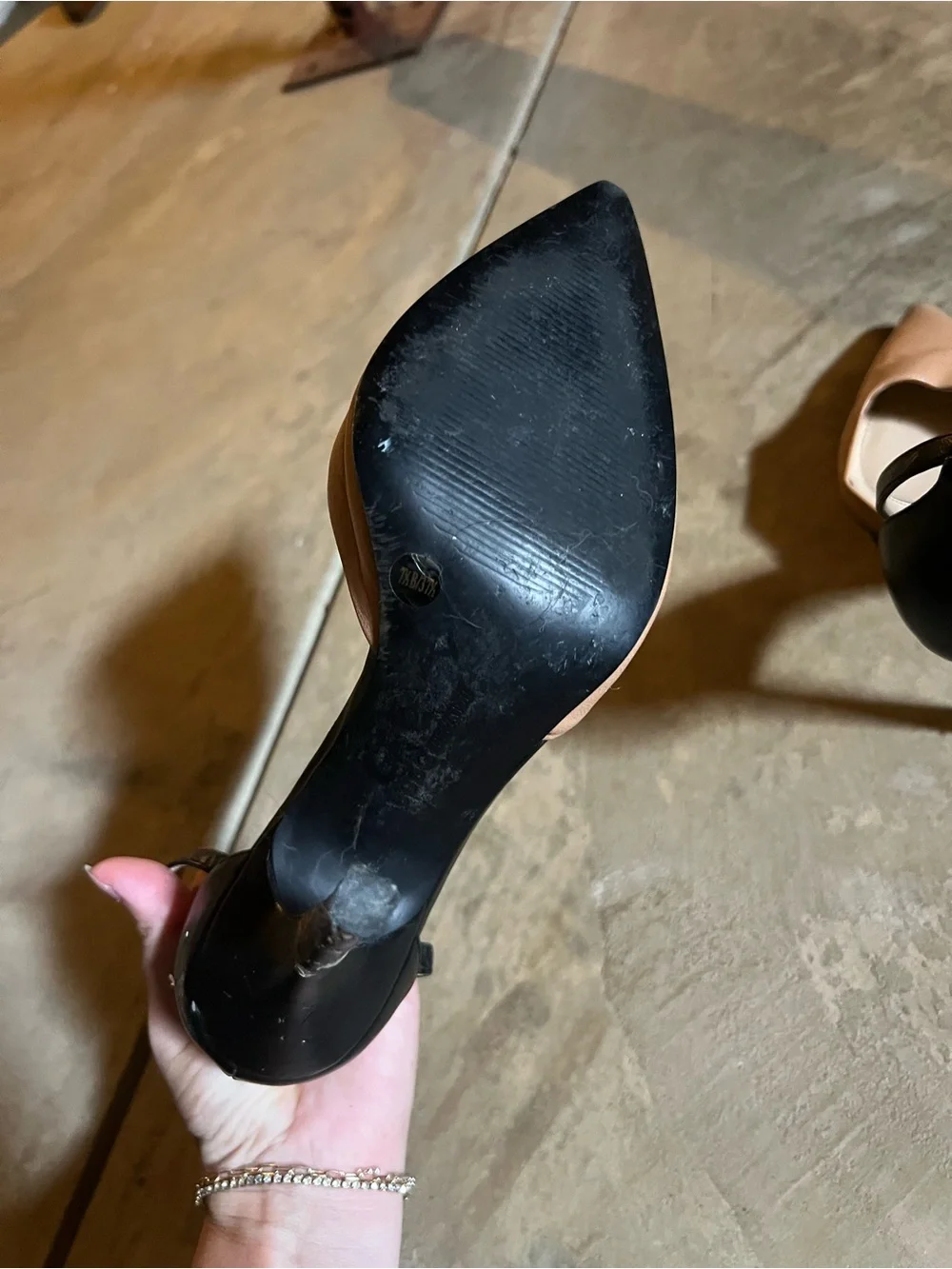 BCBGeneration Black & Blush Pointed-Toe Ankle-Strap Heels